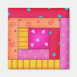 Blockhütte Quilkt Block Art Square Magnet