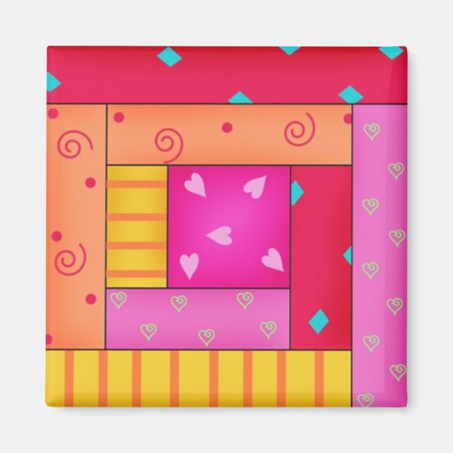 Blockhütte Quilkt Block Art Square Magnet (Vorne)