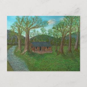 Blockhütte und Bäume Postkarte