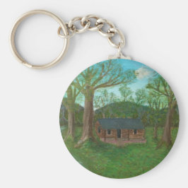 Blockhütte und Bäume Schlüsselanhänger