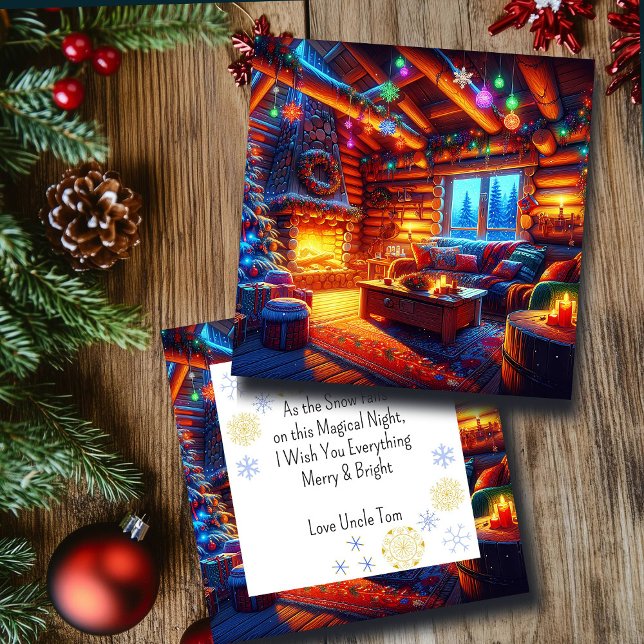 Blockhütte und warmer Kamin am Heiligen Abend (Von Creator hochgeladen)