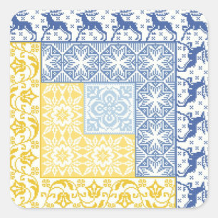 Blockhütte Winter Quadratischer Aufkleber