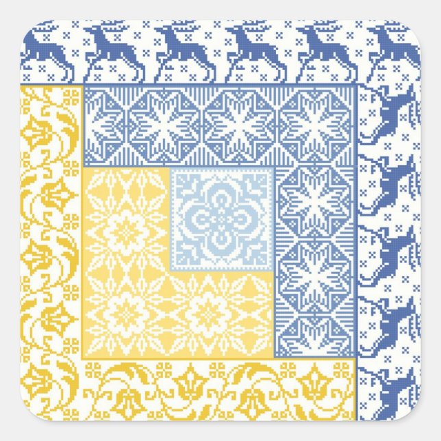 Blockhütte Winter Quadratischer Aufkleber (Vorderseite)