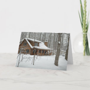 Blockhütte Wintergrüßkarte Feiertagskarte