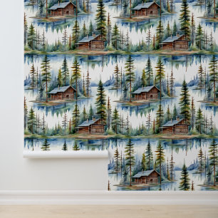 Blockhütten im Wald Nature Lover Tapete