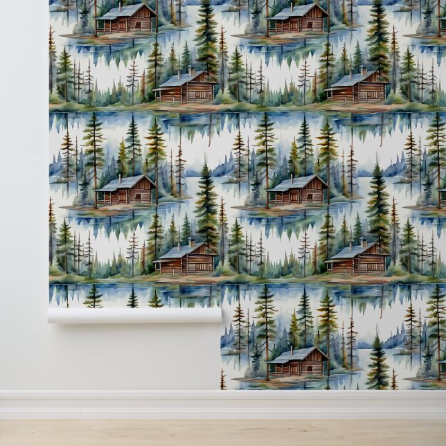 Blockhütten im Wald Nature Lover Tapete (Anwendung)