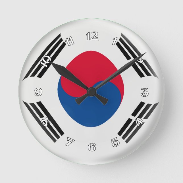 Blockieren Sie Südkoreas Flaggenblasen-Design Runde Wanduhr (Vorderseite)