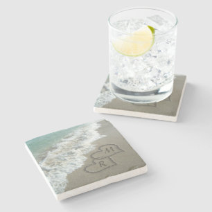 Blockierte Herzen am Strand Steinuntersetzer