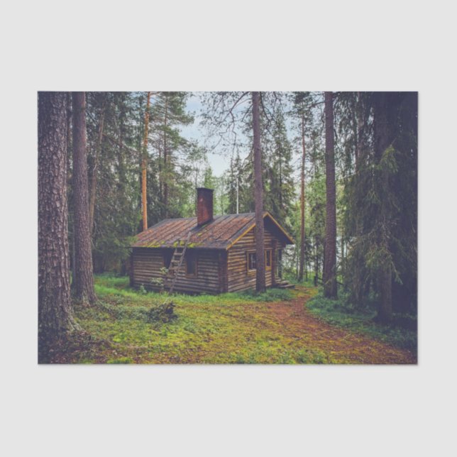 Blockkabine in Holz dekoupage Tissue Seidenpapier (Vorderseite)