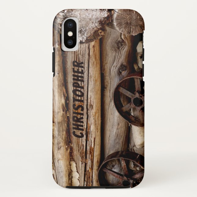 Blockkabine und Wagenrad, Name, Case-Mate iPhone Hülle (Rückseite)