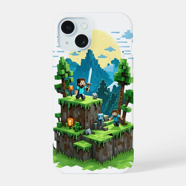BlockQuest Adventures – Pixel Art iPhone 15 Hülle (Rückseite)