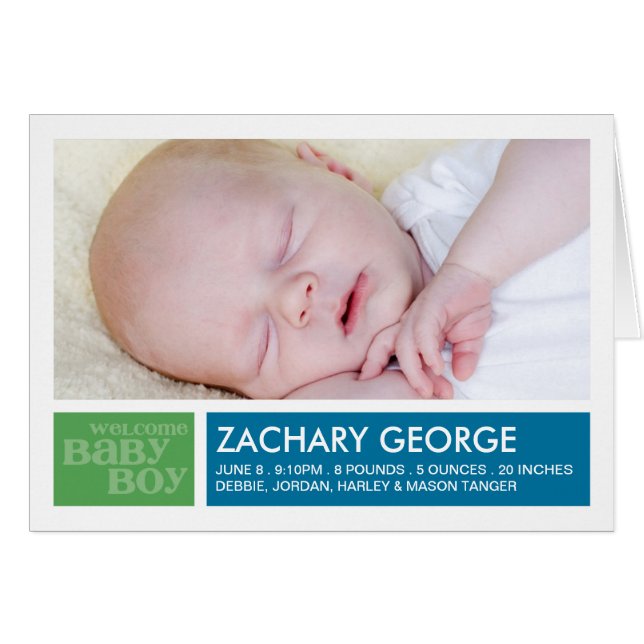 Blocks Boy Announcement Notecard (Vorderseite (Horizontal))