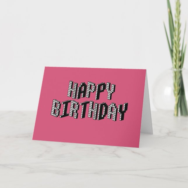 Blocks Happy Birthday (Pink) Karte (Vorderseite)