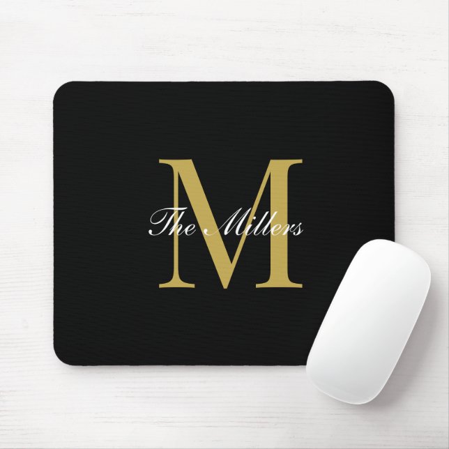 Blockschrift Monogram, Gold Personalisiert Mousepad (Mit Mouse)