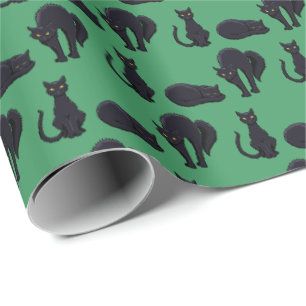 Blockschwarze Katzen Halloween Pixel Art Muster Geschenkpapier