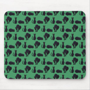 Blockschwarze Katzen Halloween Pixel Art Muster Mousepad