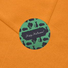 Blockschwarze Katzen Halloween Pixel Art Muster Runder Aufkleber