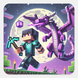 Blockstyle Dark Dragon Diamond Sword Quadratischer Aufkleber