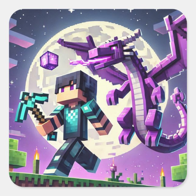 Blockstyle Dark Dragon Diamond Sword Quadratischer Aufkleber (Vorderseite)