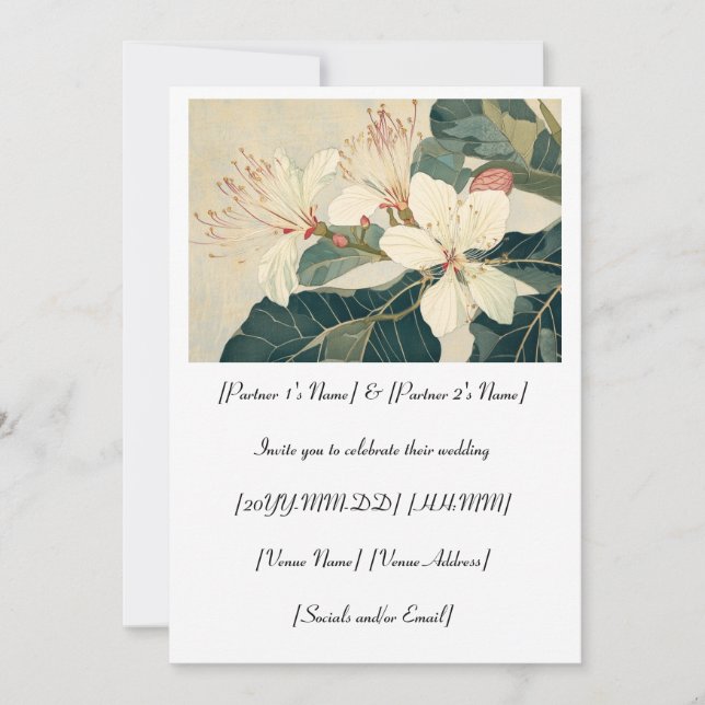 Blockwood American Basswood Blume Hochzeit Einladung (Vorderseite)