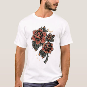 Blogs rote Rosen altes Tätowierdesign T-Shirt