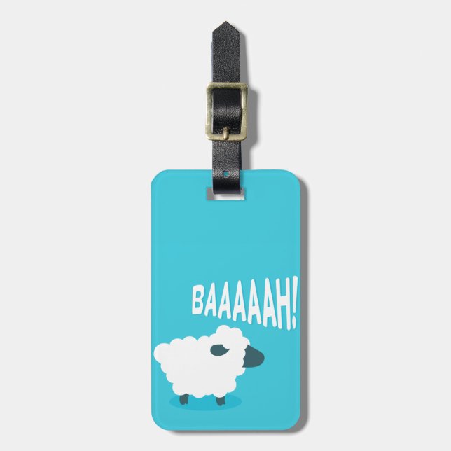 Blökende Schafe des niedlichen lustigen blauen Gepäckanhänger (Vorderseite vertikal)