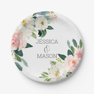 Bloms Floral Monogram Brautparty Paper Plate Pappteller
