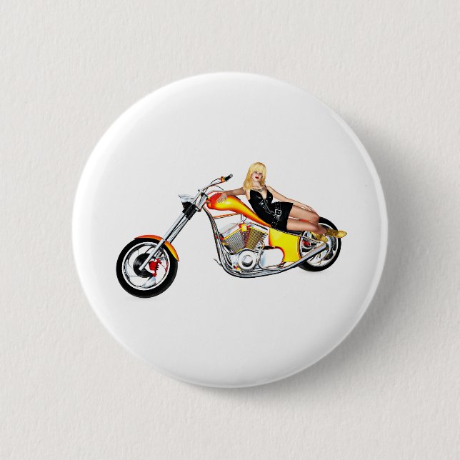 Blond auf einem Chopper Button (Vorderseite)