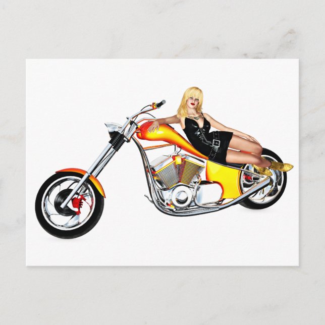 Blond auf einem Chopper Postkarte (Vorderseite)