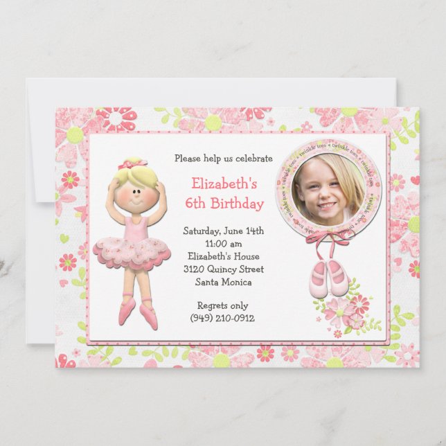 Blond Ballerina Geburtstagsparty Einladung (Vorderseite)