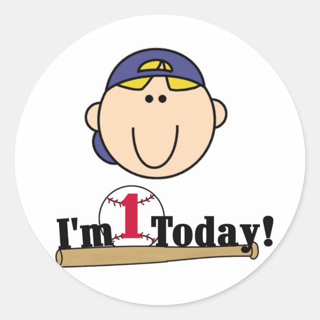 Blond Boy Baseball 1st Birthday Tshirts Runder Aufkleber (Vorderseite)