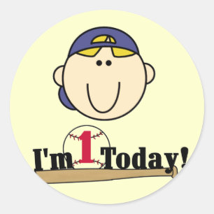 Blond Boy Baseball 1st Birthday Tshirts Runder Aufkleber