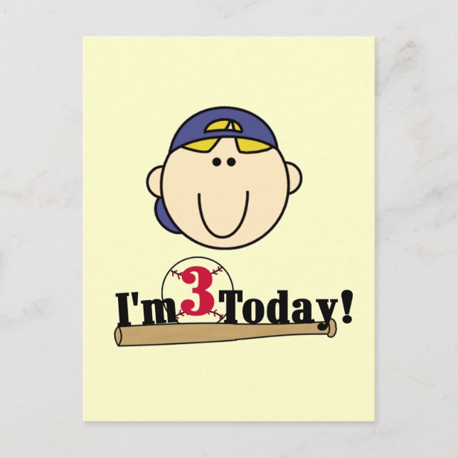 Blond Boy Baseball 3. Geburtstag Postkarte (Vorderseite)