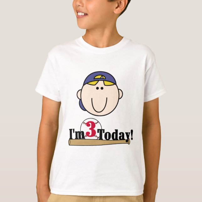 Blond Boy Baseball 3. Geburtstag T-Shirt (Vorderseite)