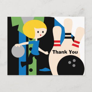 Blond Boy Bowling Birthday Danke, Postcard Postkarte