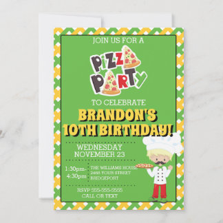 Blond Boy Pizza Party Geburtstag Einladung