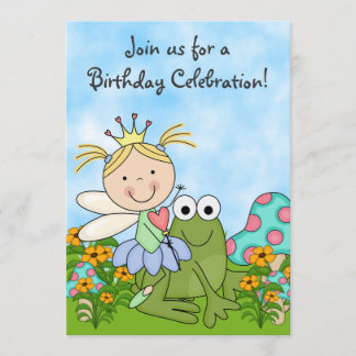 Blond Faicess Princess and Frog Birthday Einladung