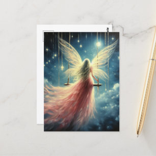 Blond Faion on a Swing in a Pink Dress Postkarte