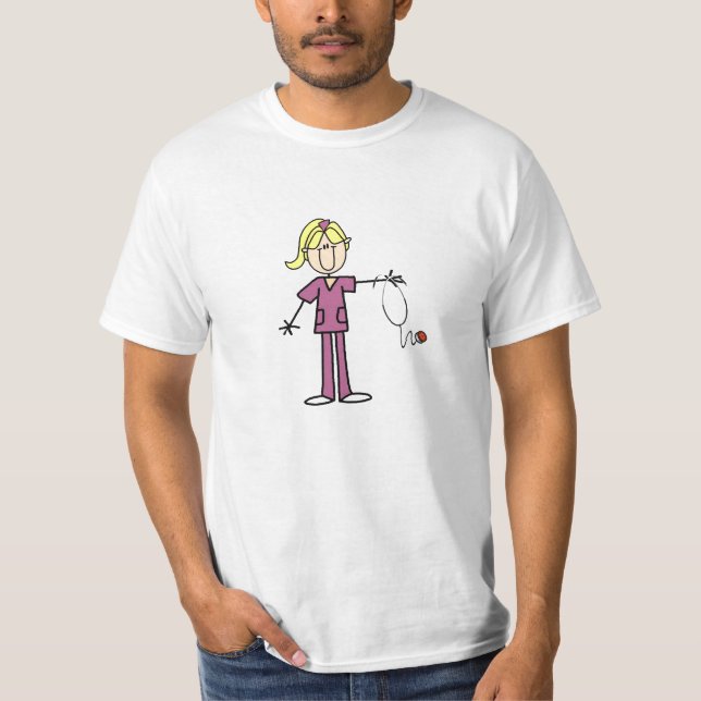 Blond Female Strichmännchen Nurse T - Shirt (Vorderseite)