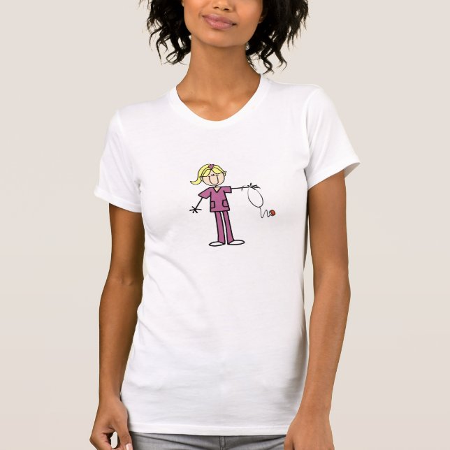 Blond Female Strichmännchen Nurse T - Shirt (Vorderseite)