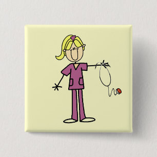 Blond Female Strichmännchen Nurse T - Shirt Button