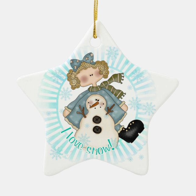 Blond Girl and Snowman Keepake Ornament (Vorne)