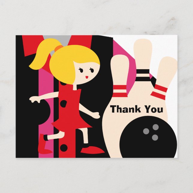 Blond Girl Bowling Birthday Danke, Postcard Postkarte (Vorderseite)