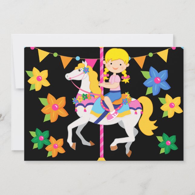 Blond Girl Carousel Geburtstag 12x18 Einladung (Vorderseite)