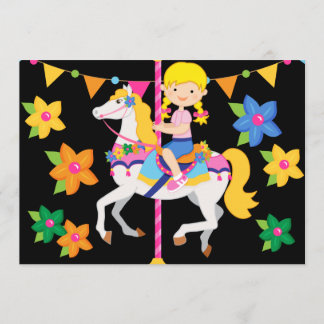Blond Girl Carousel Geburtstag 12x18 Einladung