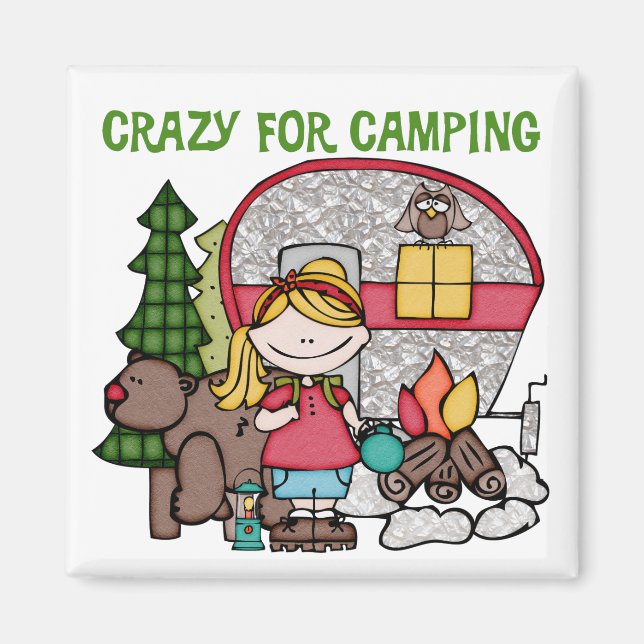 Blond Girl Crazy für Camping Magnet (Vorne)