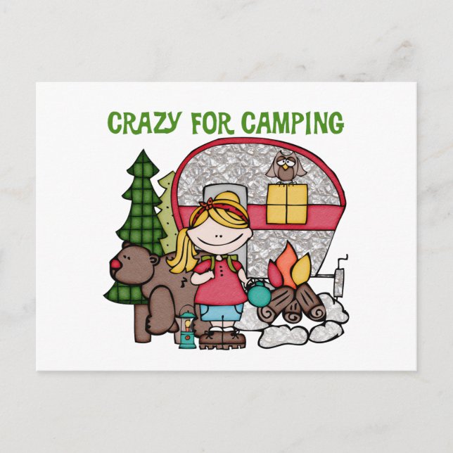 Blond Girl Crazy für Camping Postkarte (Vorderseite)