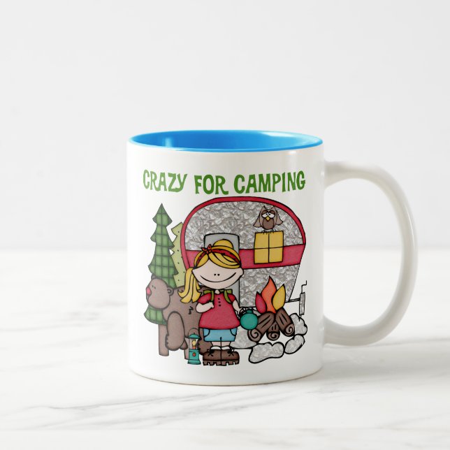 Blond Girl Crazy für Camping Zweifarbige Tasse (Rechts)