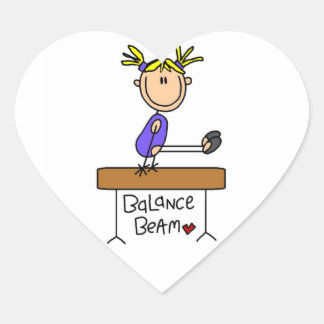 Blond Girl Gymnast auf Balance Beam Herz-Aufkleber