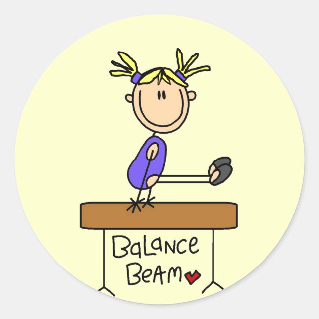 Blond Girl Gymnast über Beam Tshirts und Geschenke Runder Aufkleber (Vorderseite)